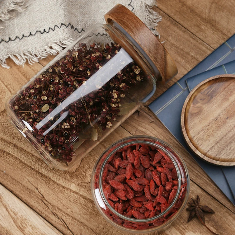 Glass Airtight Canister with Dark Wood Lid – Elegant & Versatile Storage