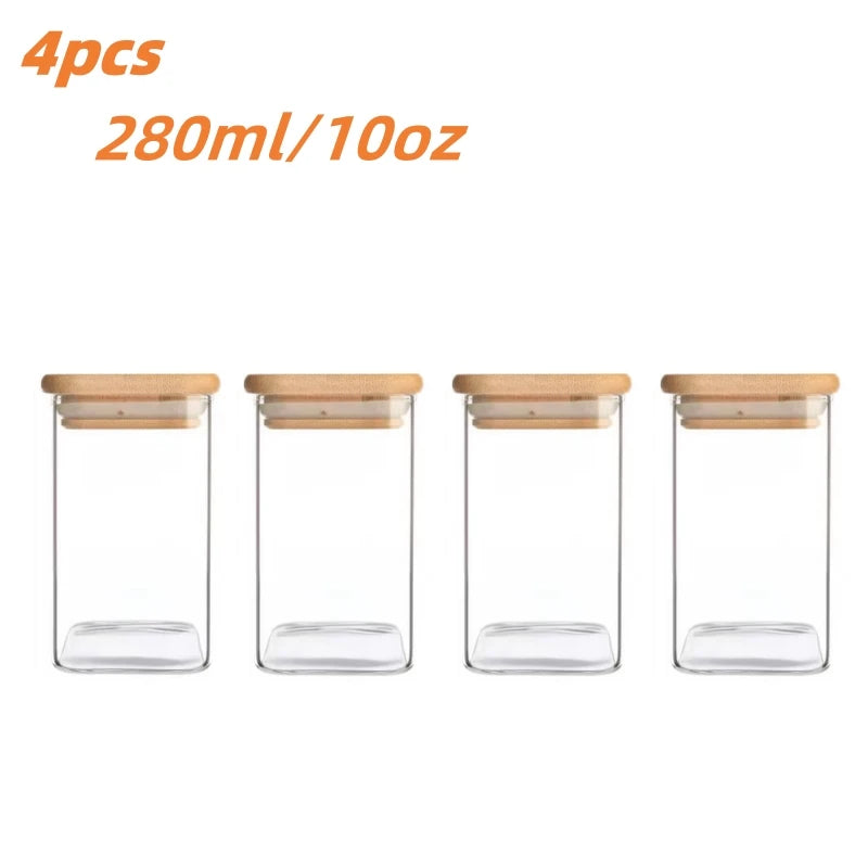 Glass square Kitchen Jar with Wooden Lid – Elegant and Natural Storage
