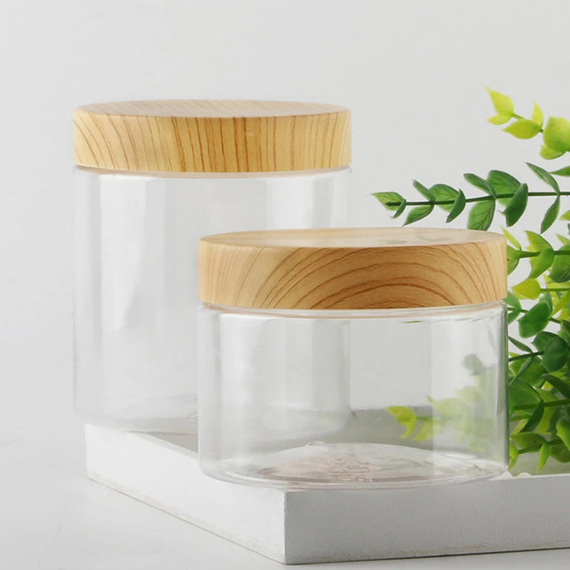 Plastic Kitchen Jar with Wooden Lid – Elegant and Natural Storage