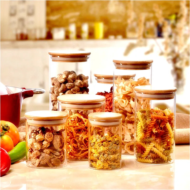 Glass Kitchen Jar with Bamboo Lid – Elegant and Natural Storage