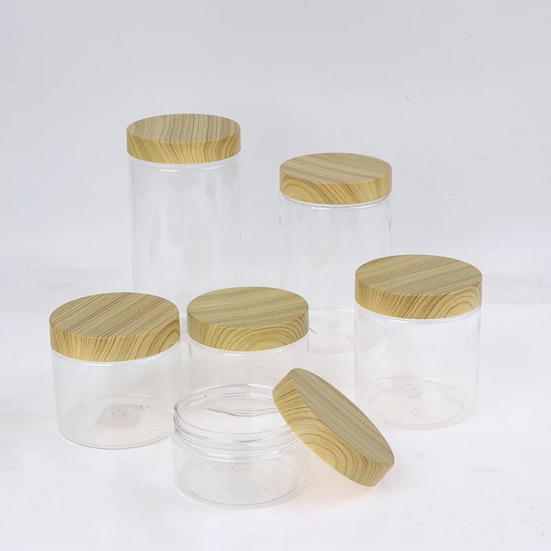 Plastic Kitchen Jar with Wooden Lid – Elegant and Natural Storage