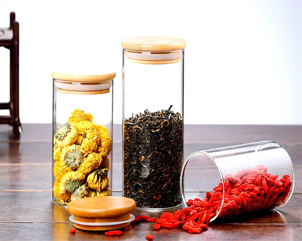 Glass Kitchen Jar with Bamboo Lid – Elegant and Natural Storage