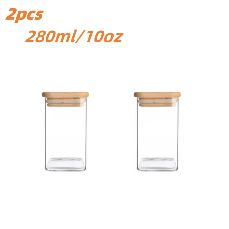 Glass square Kitchen Jar with Wooden Lid – Elegant and Natural Storage