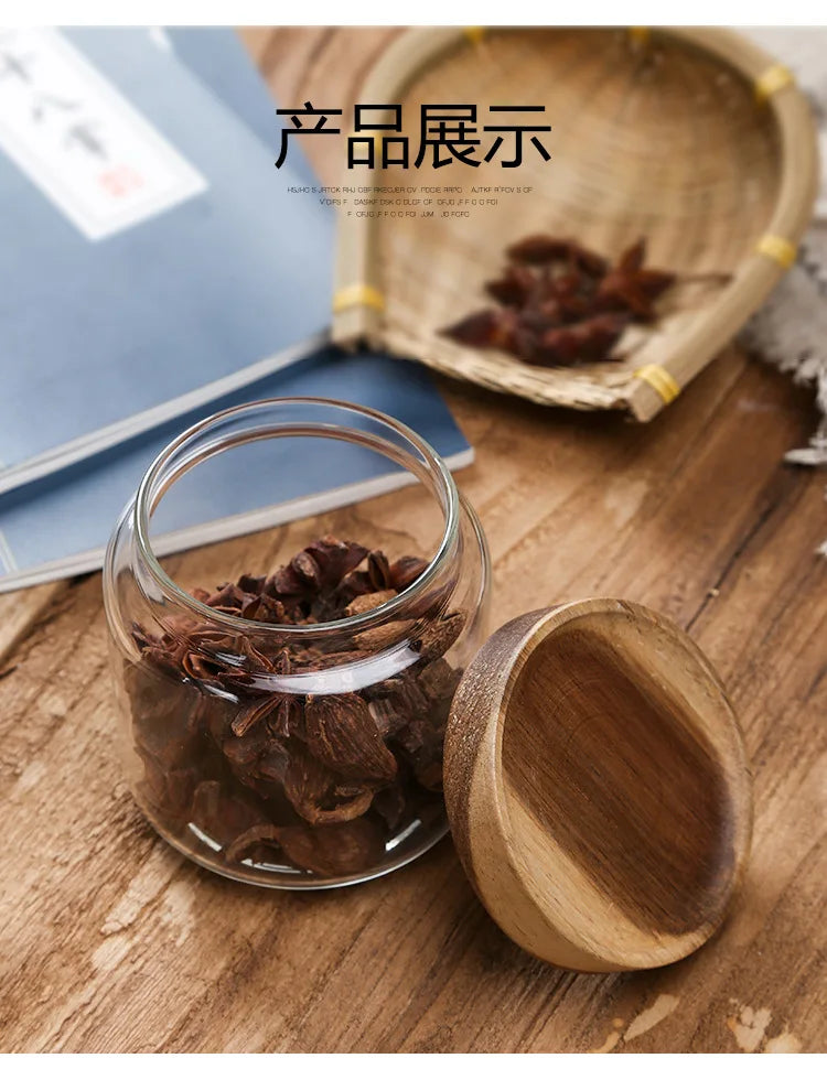 Glass Airtight Canister with Dark Wood Lid – Elegant & Versatile Storage