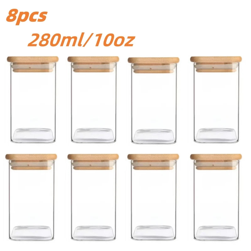 Glass square Kitchen Jar with Wooden Lid – Elegant and Natural Storage