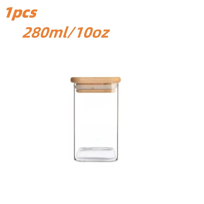 Glass square Kitchen Jar with Wooden Lid – Elegant and Natural Storage