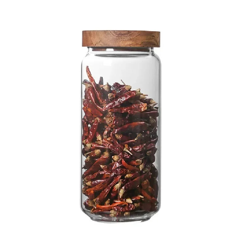 Glass Airtight Canister with Dark Wood Lid – Elegant & Versatile Storage