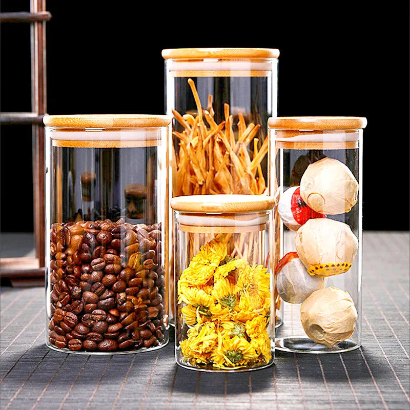 Glass Kitchen Jar with Bamboo Lid – Elegant and Natural Storage