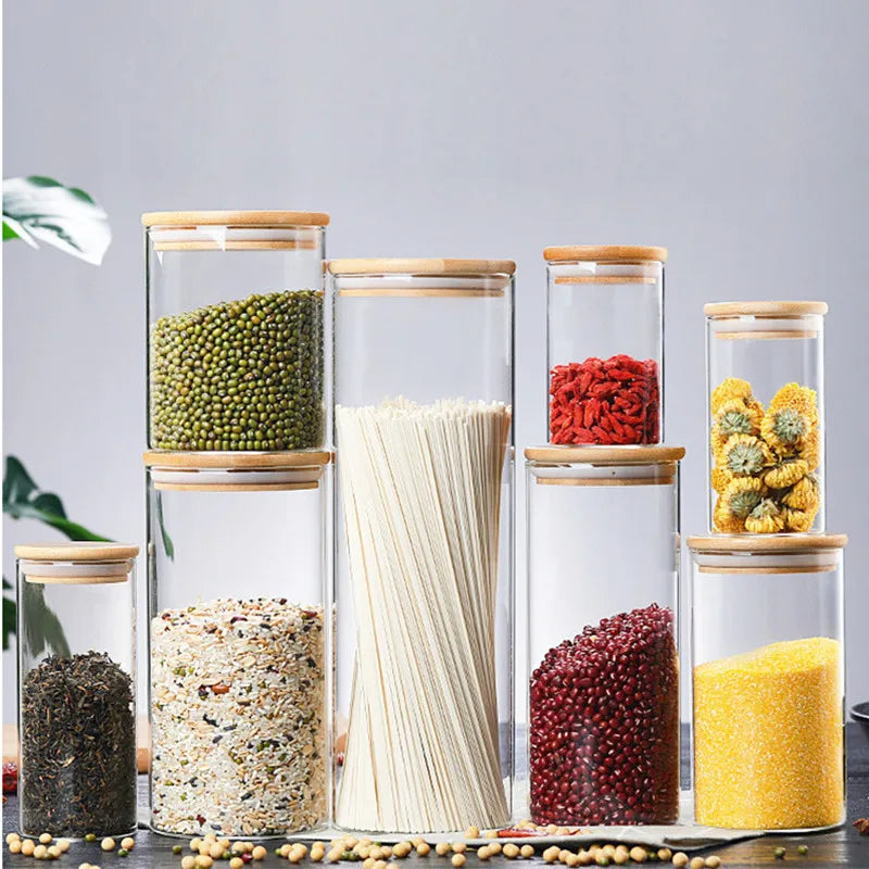 Glass Kitchen Jar with Bamboo Lid – Elegant and Natural Storage