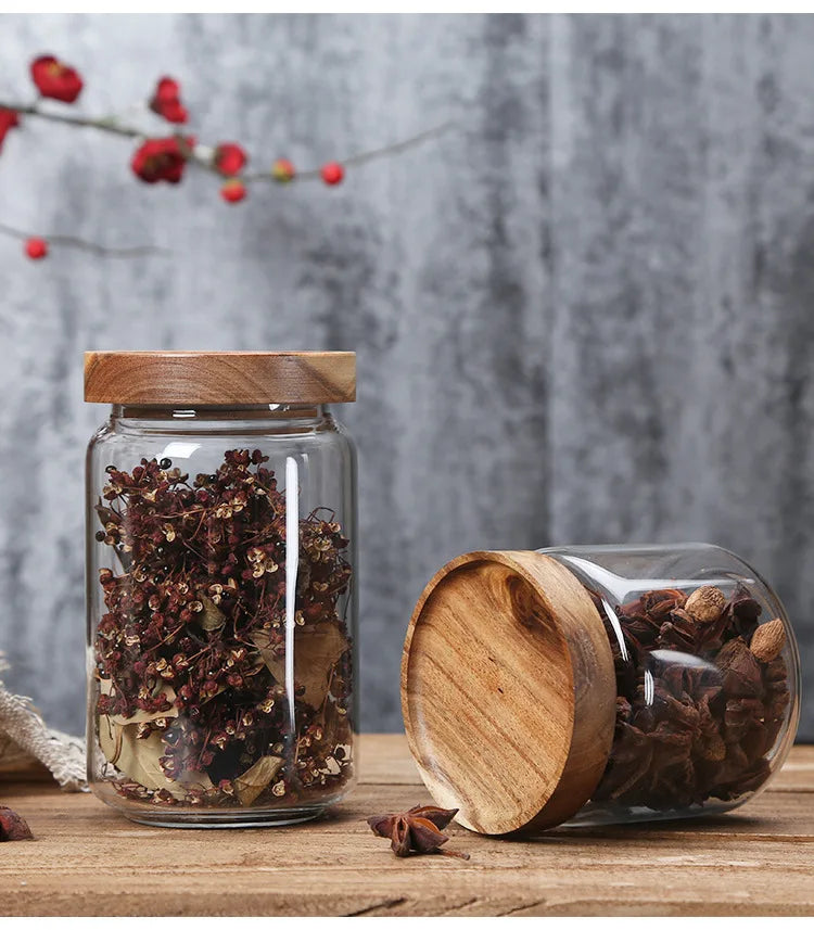 Glass Airtight Canister with Dark Wood Lid – Elegant & Versatile Storage