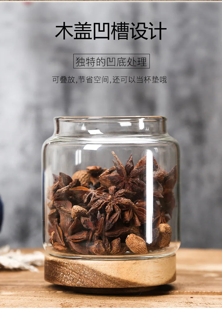 Glass Airtight Canister with Dark Wood Lid – Elegant & Versatile Storage