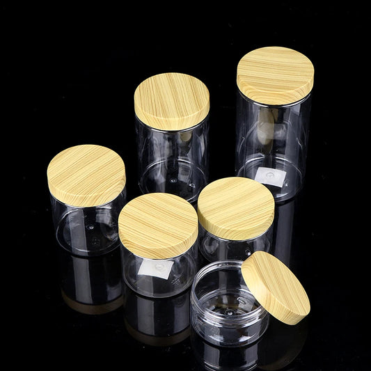 Plastic Kitchen Jar with Wooden Lid – Elegant and Natural Storage