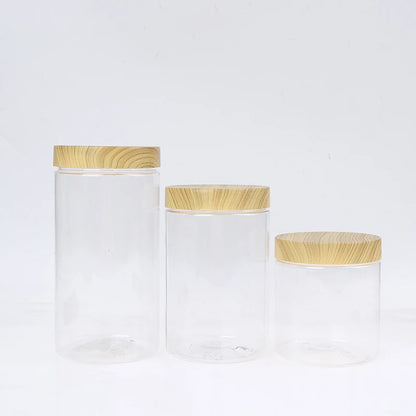 Plastic Kitchen Jar with Wooden Lid – Elegant and Natural Storage