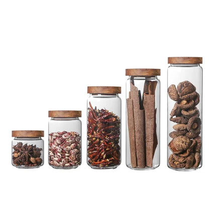 Glass Airtight Canister with Dark Wood Lid – Elegant & Versatile Storage