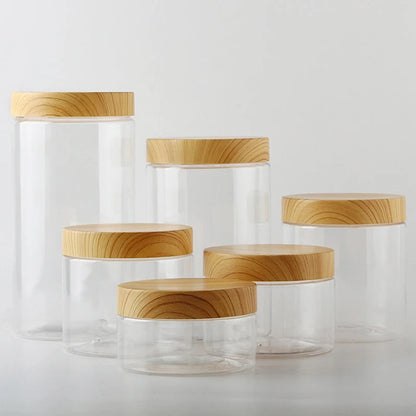 Plastic Kitchen Jar with Wooden Lid – Elegant and Natural Storage