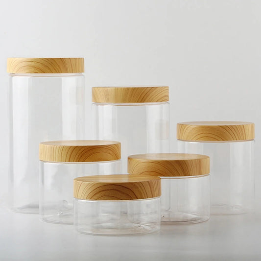 Plastic Kitchen Jar with Wooden Lid – Elegant and Natural Storage