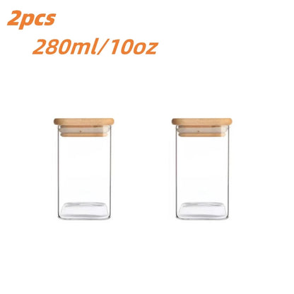 Glass square Kitchen Jar with Wooden Lid – Elegant and Natural Storage