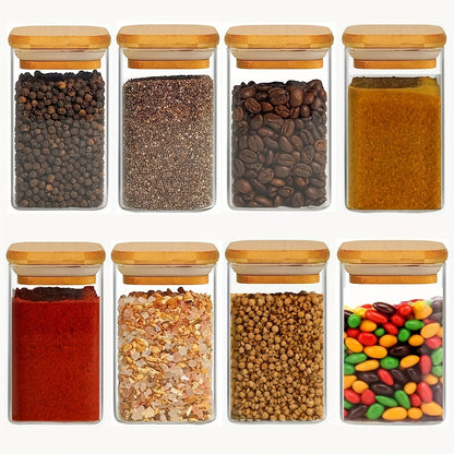 Glass square Kitchen Jar with Wooden Lid – Elegant and Natural Storage