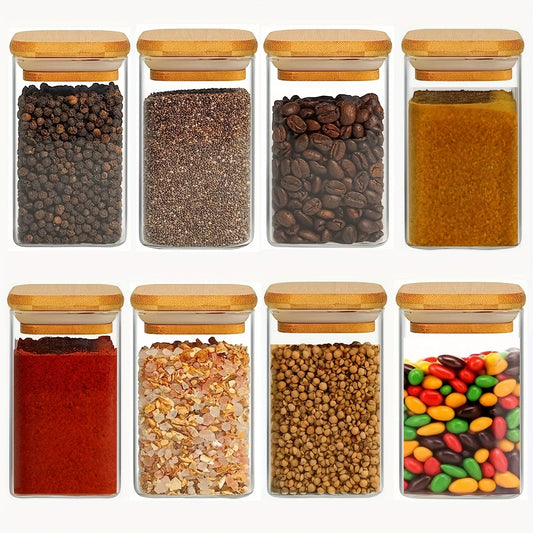 Glass square Kitchen Jar with Wooden Lid – Elegant and Natural Storage