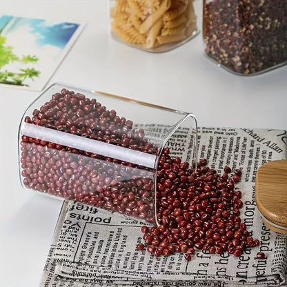 Glass square Kitchen Jar with Wooden Lid – Elegant and Natural Storage
