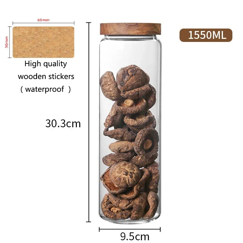 Glass Airtight Canister with Dark Wood Lid – Elegant & Versatile Storage
